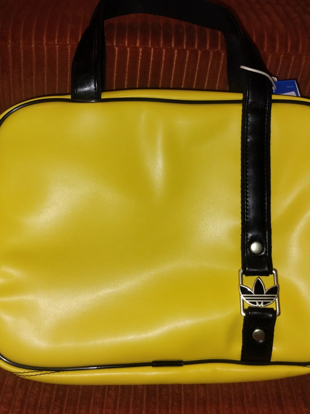 Adidas Yellow Vinyl Trefoil Handbag with Black Trim - Picture 2 of 5